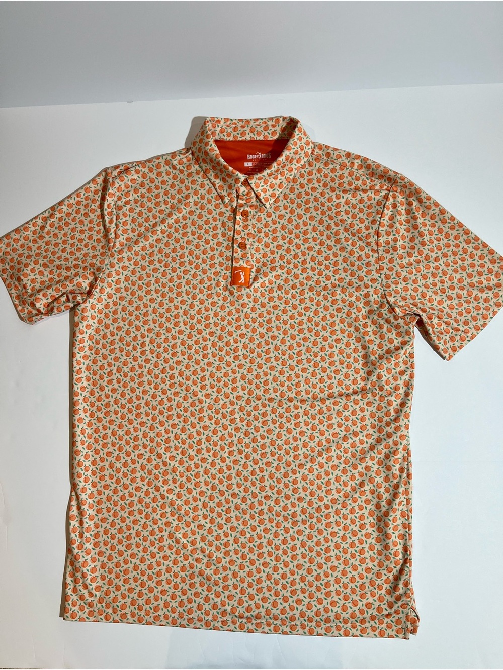 Bogey Bros Size Large Orange Peach Print Polo Tee Shirt Golf Funny - Picture 2 of 7